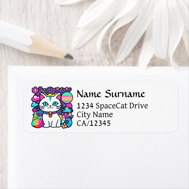 Etiqueta Espacio cósmico blanco lindo gato gatito (In situ)