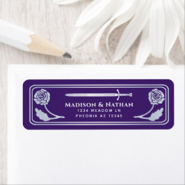 Etiqueta Espada de Fantasía Medieval Morada Plateada Etique