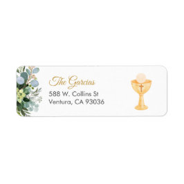 Etiqueta Español verde con cáliz Primera Comunión