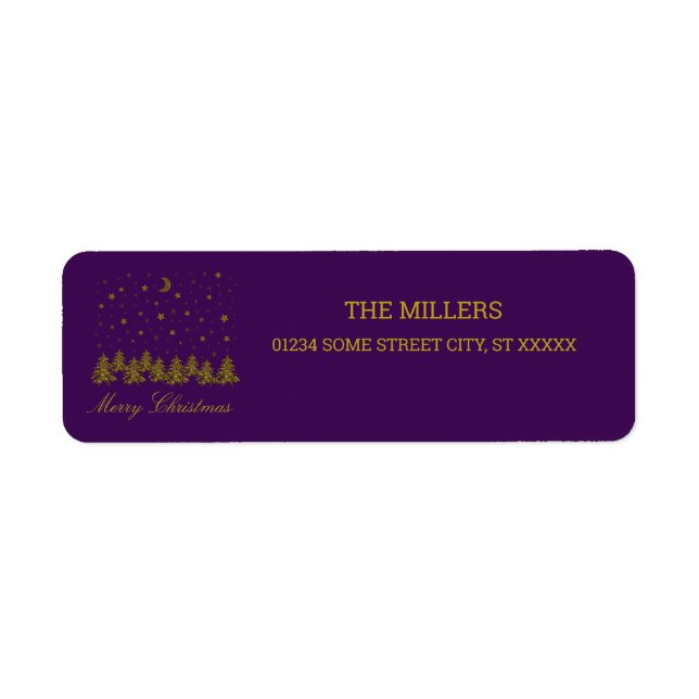 Etiqueta Espantoso árbol de Navidad dorado, luna, estrellas (Frente)