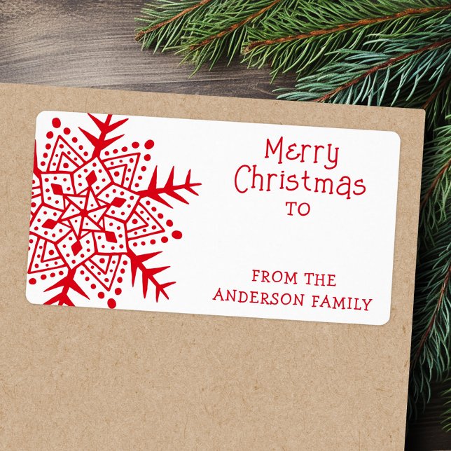 Etiqueta Espectáculo de nieve de arte folclórico caprichoso (Whimsical folk art snowflake to from gift label)