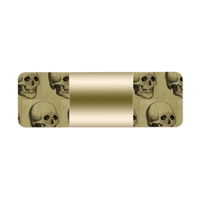 Etiqueta Espeluznante Gótico Skulls Pattern Gold Halloween (Frente)