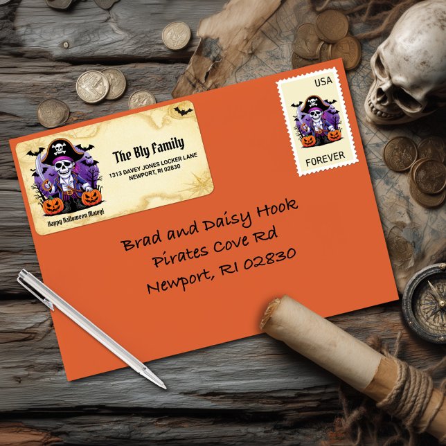 Etiqueta Espeluznante Pirata Feliz Halloween Matey (Subido por el creador)