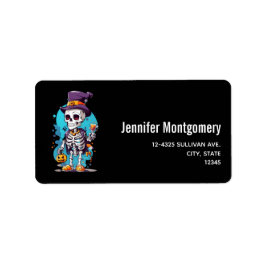 Etiqueta Esqueleto de Guay en Halloween con sombrero