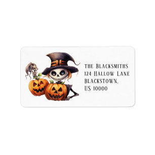 Etiqueta Esqueleto espeluznante con dirección de Halloween 