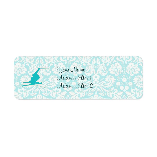 Etiqueta Esquí de nieve verde azulada (Frente)