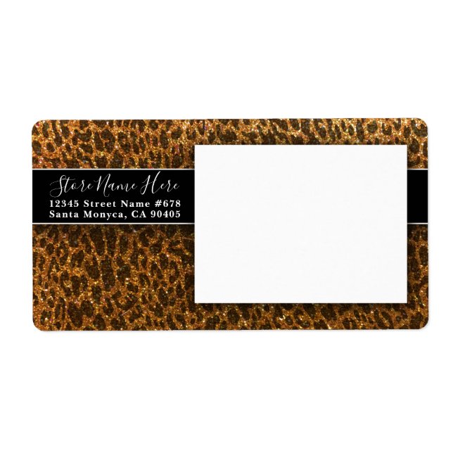 Etiqueta Estampa de animal de leopardo brillo dorado negro  (Frente)