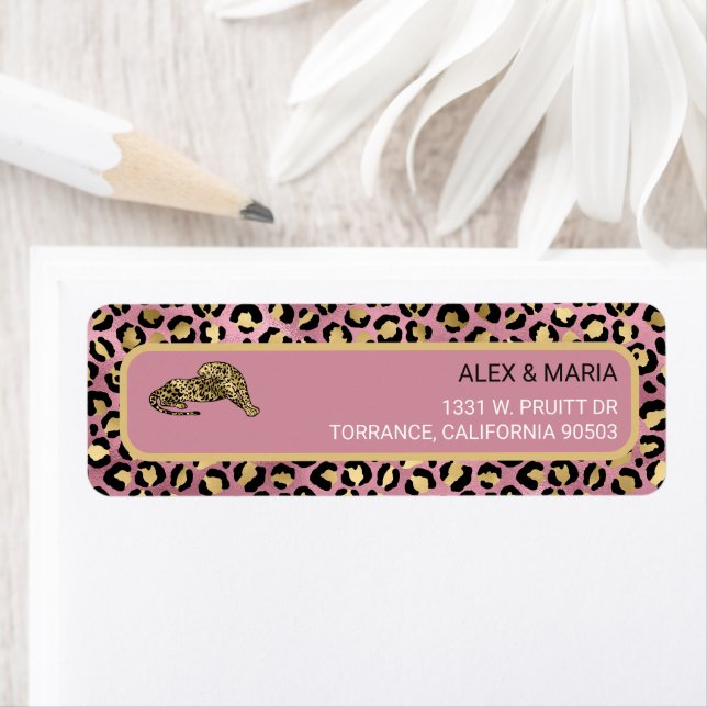 Etiqueta Estampado de leopardo rosa y dorado (In situ)