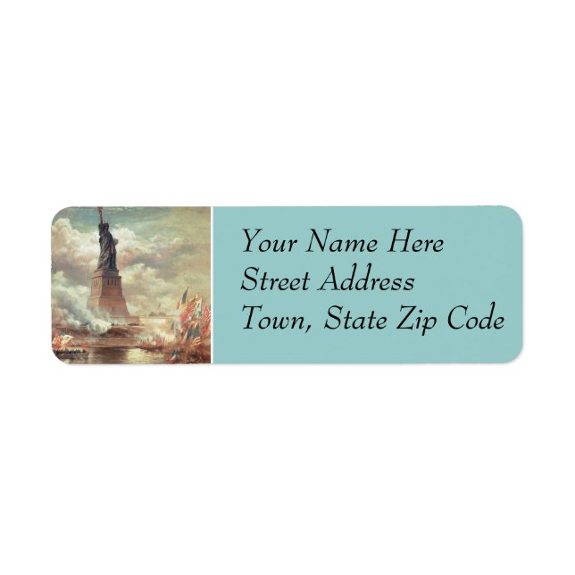 Etiqueta Estatua de la libertad iluminando el mundo (Frente)