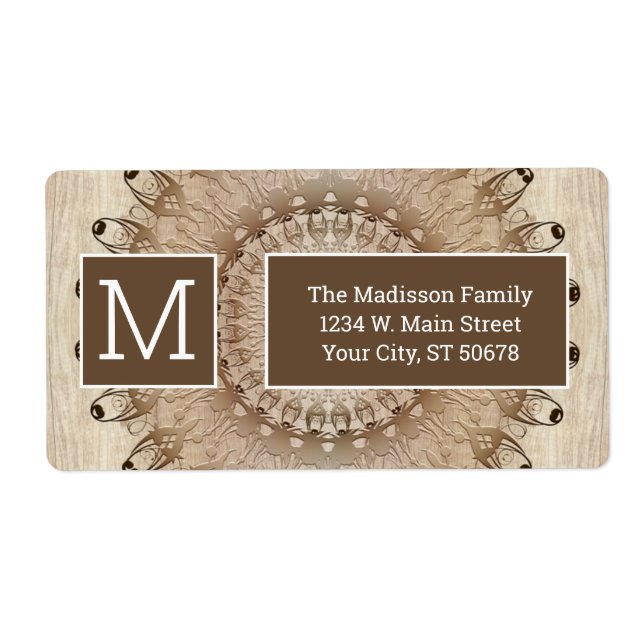 Etiqueta Estilo de Mandala de madera étnica (Frente)