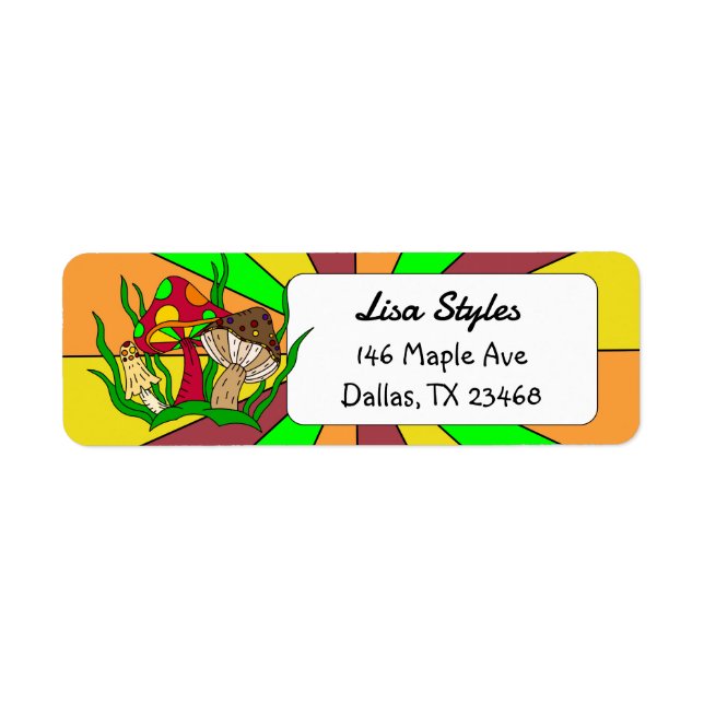 Etiqueta Estilo retro pop hongos (Frente)