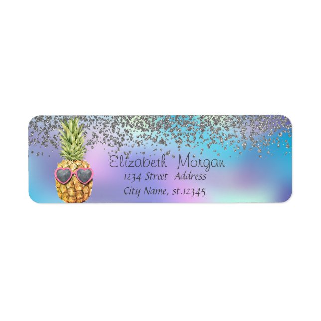 Etiqueta Estiloso Diamantes Plata Pineapple Holográfico (Frente)