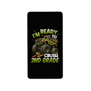 Etiqueta Estoy listo para aplastar el camión monstruo de 2d