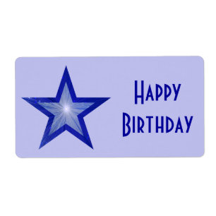 Etiqueta Estrella azul oscura 'Feliz cumpleaños' azul pálid