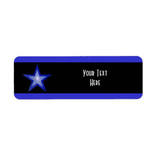 Etiqueta Estrella azul oscura stripe 'Tu texto' negro blanc