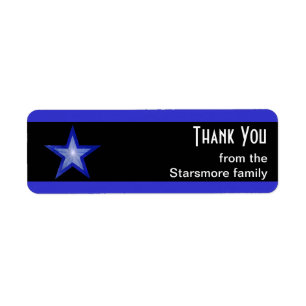 Etiqueta Estrella azul oscura tira de texto 'Gracias' negro