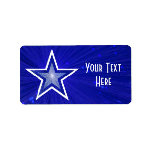 Etiqueta Estrella azul oscura 'Tu texto' medio de texto bla