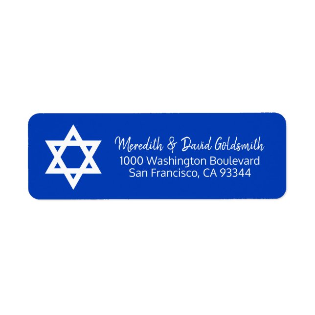 Etiqueta Estrella blanca azul de David Bar dirección Mitzva (Frente)