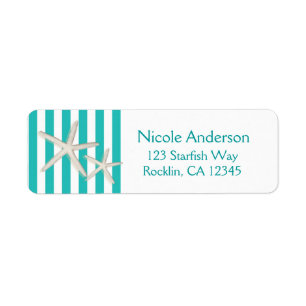 Etiqueta Estrella de Mar Blanca Playa Rayada Turquesa Verde