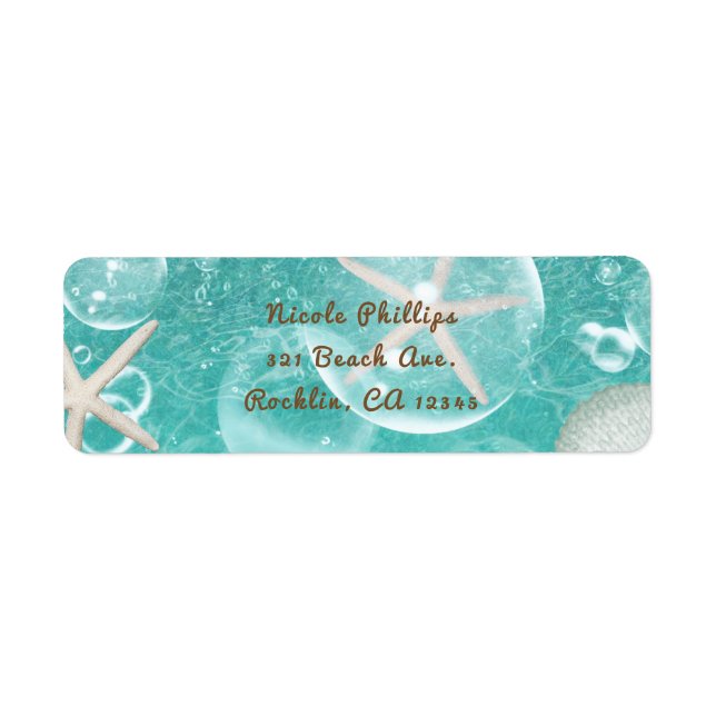 Etiqueta Estrella de mar encantada turquesa y burbujas Fies (Frente)