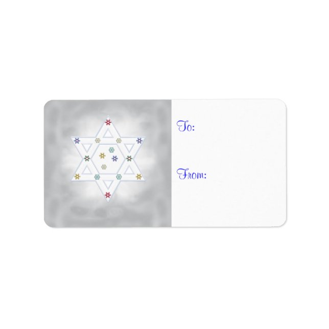 Etiqueta Estrella Hanukkah y gris de copas de nieve (Frente)