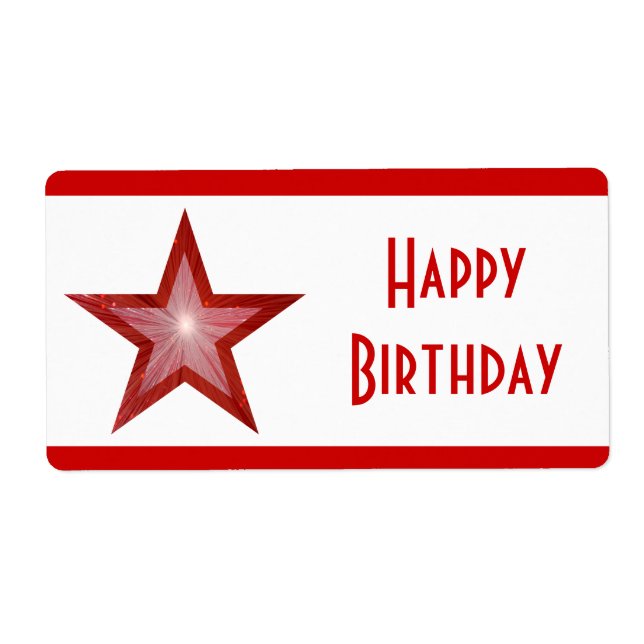Etiqueta Estrella roja estriba 'Feliz cumpleaños' grande bl (Frente)
