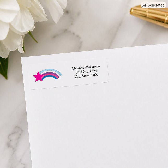 Etiqueta Estrella rosa y dirección de devolución personaliz (A return address label with a star and rainbow and text you can personalize!)