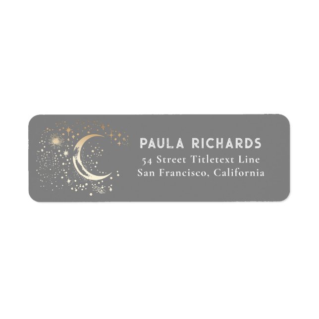 Etiqueta Estrellas Celestiales Mystical Grey Night Sky (Frente)