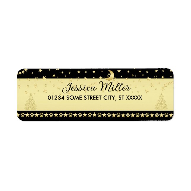Etiqueta Estrellas de Navidades brillantes de oro, trapos d (Frente)
