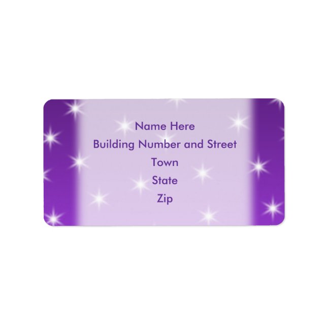 Etiqueta Estrellas moradas y blancas, patrón. (Frente)