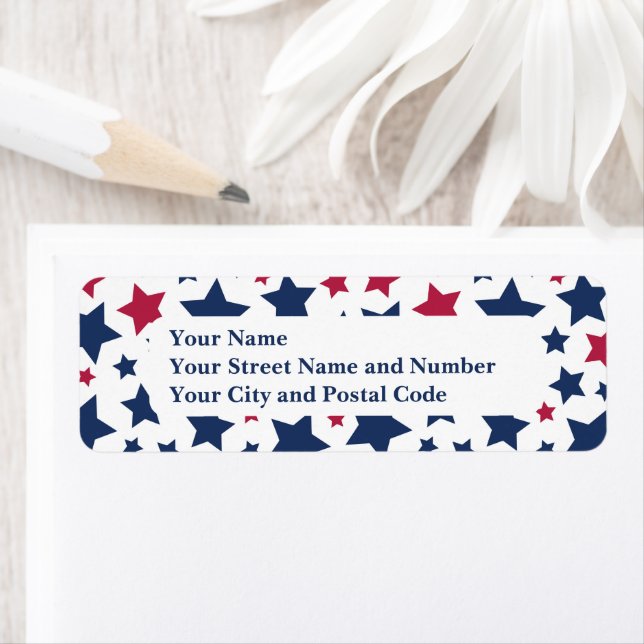Etiqueta Estrellas rojas y azules - Patrón de bandera estad (In situ)