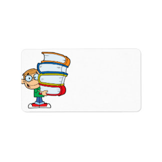 Etiqueta estudiante chico lindo con muchos libros