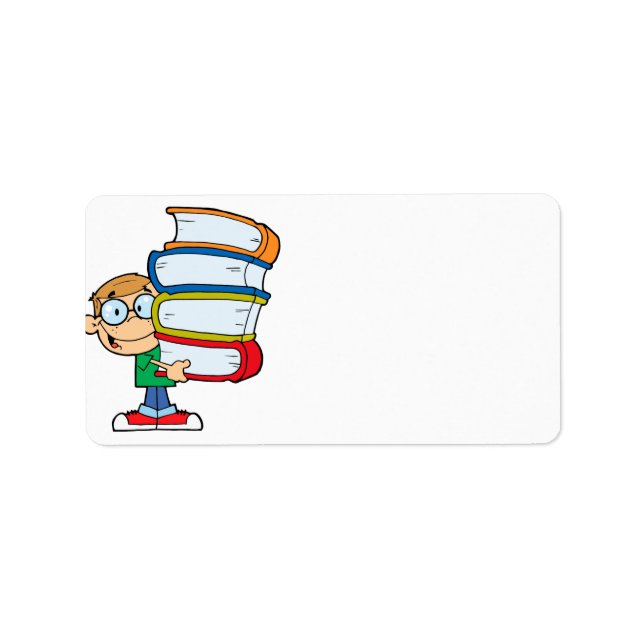 Etiqueta estudiante chico lindo con muchos libros (Frente)