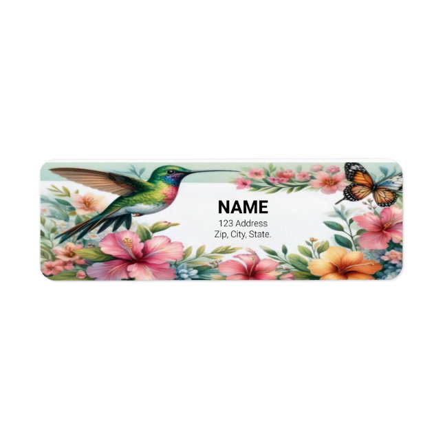 Etiqueta "Etiqueta de nombre personalizada Floral Hummingbi (Frente)