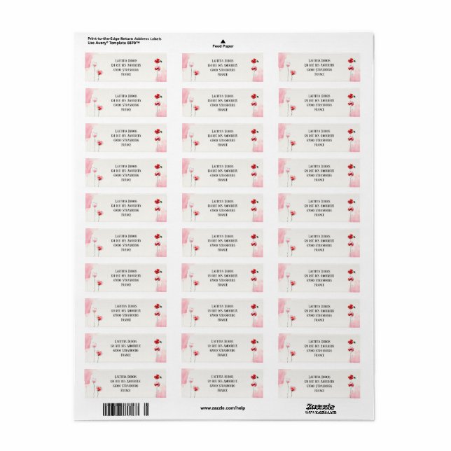 Etiqueta Etiquettes d'adresse "Coquelicots" (Hoja Entera)
