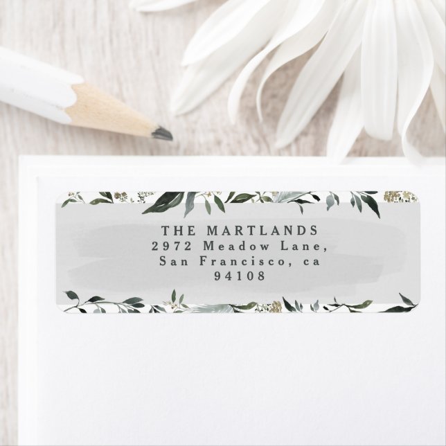 Etiqueta Eucalipto foliage moderno verde gris elegante (In situ)