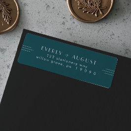 Etiqueta EVERLY Art Deco Peacock Teal Return Address Labels