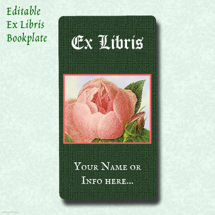 Etiqueta Ex Libris de libro editable placa vintage rosa ros