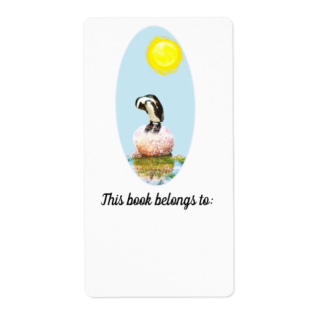 Etiqueta Ex libris de pingüino durmiendo en el sol (Frente)