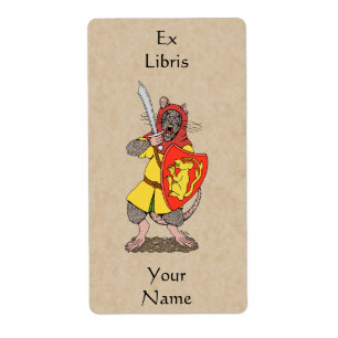 Etiqueta Ex libris de rata guerrera con falchion