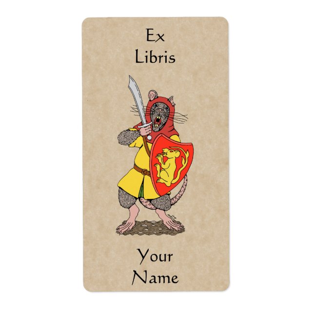 Etiqueta Ex libris de rata guerrera con falchion (Frente)