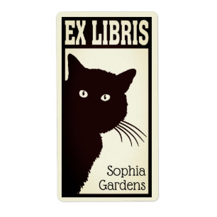 Etiqueta Ex Libris - Gato negro que mira (filtrado)
