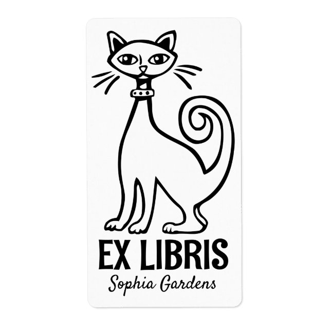 Etiqueta Ex Libris - Gato Retro (Frente)