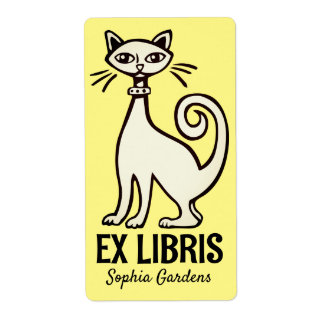 Etiqueta Ex Libris - Gato retro - Amarillo pálido