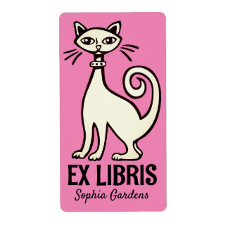 Etiqueta Ex Libris - Gato Retro - Rosa