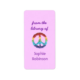 Etiqueta Ex libris personalizado con signo de paz - rosa ve