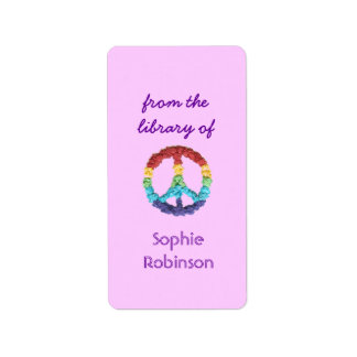 Etiqueta Ex libris personalizado con signo de paz - rosa ve