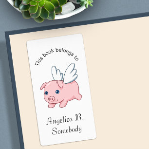 Etiqueta Exlibris de cerdo volador - Cerdo adorable con ala