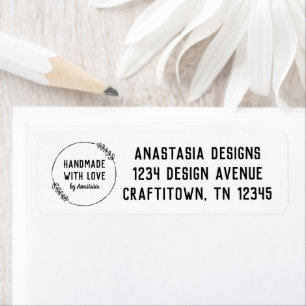 Etiqueta Fabricado a mano con amor Doodle Wreath Craft Busi