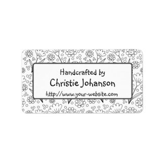 Etiqueta Fabricado a mano por - flores de doodle lindas y d